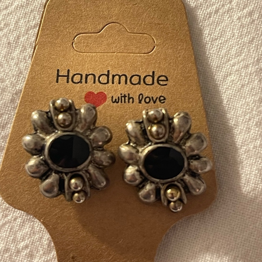 Silver earrings with onyx looking stones